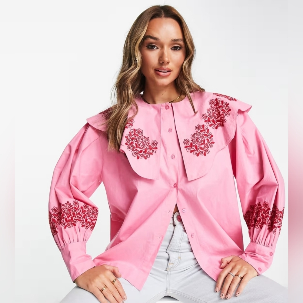 Damson Madder Pink Embroidered Collar Blouse